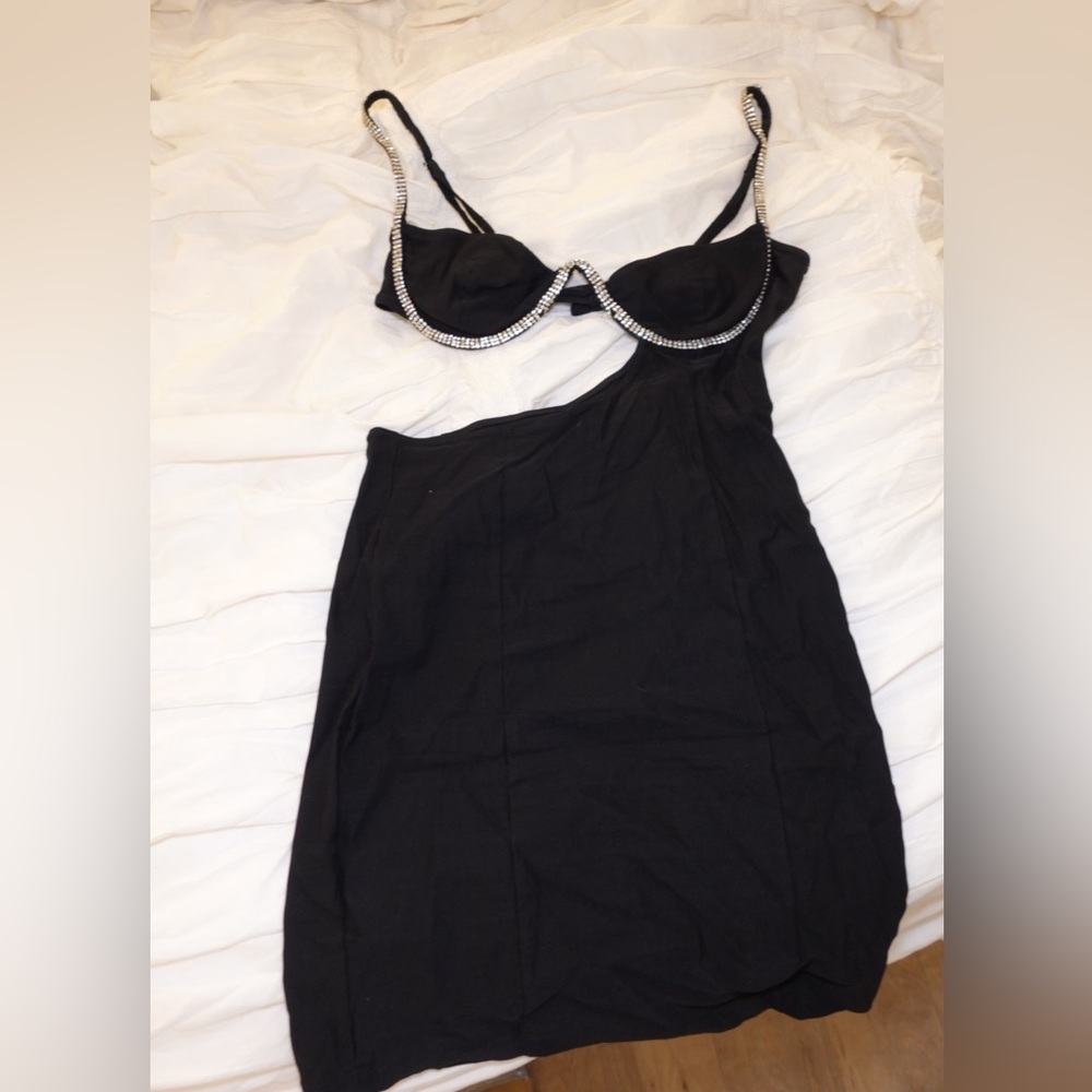 Whitefox Black Cutout Dress with Rhinestone Straps